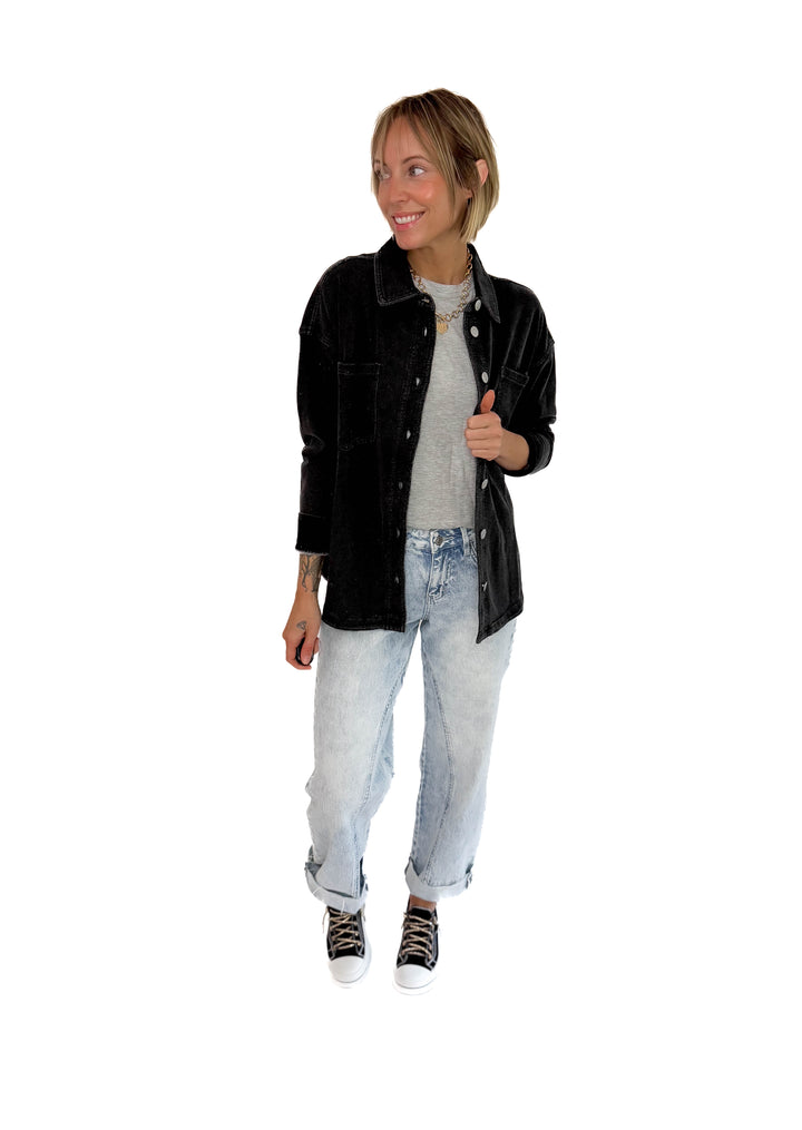 Grace Soft Terry Washed Shacket- CHARCOAL BLACK