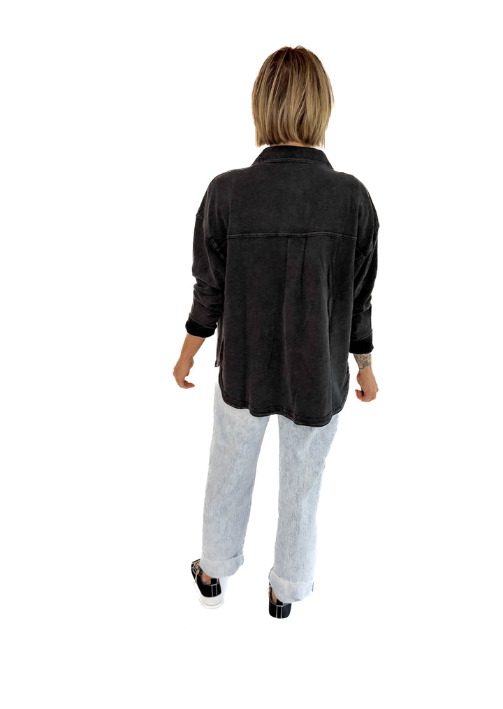 Grace Soft Terry Washed Shacket- CHARCOAL BLACK