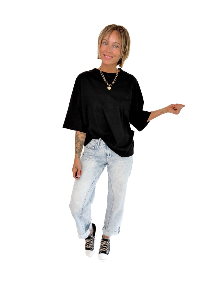 Kaya Cotton Boyfriend Tee- BLACK