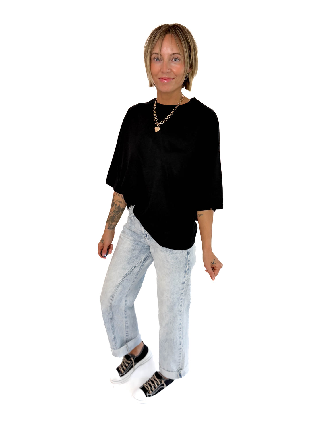 Kaya Cotton Boyfriend Tee- BLACK