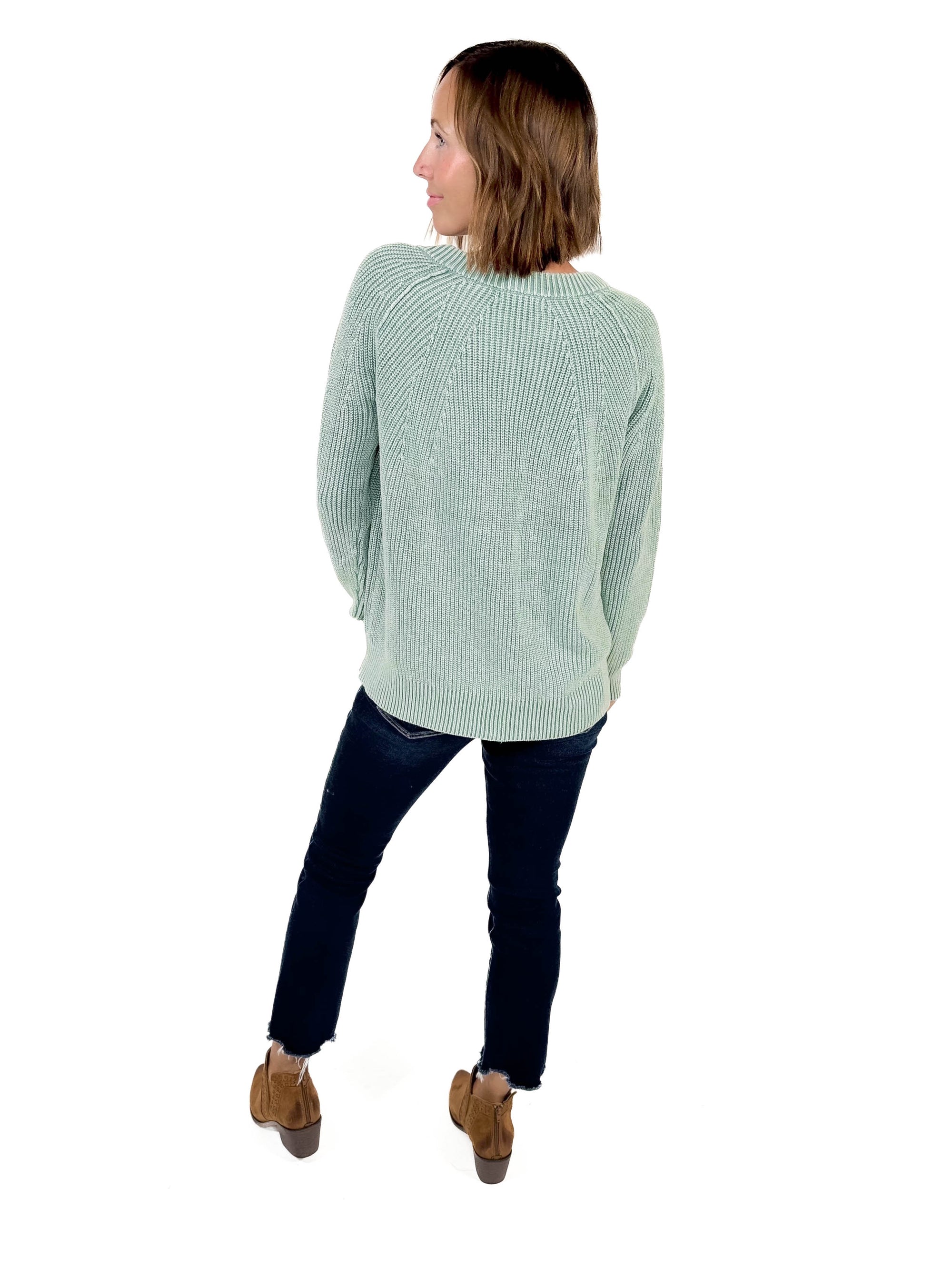 Melody Washed Henley Sweater- SPRUCE