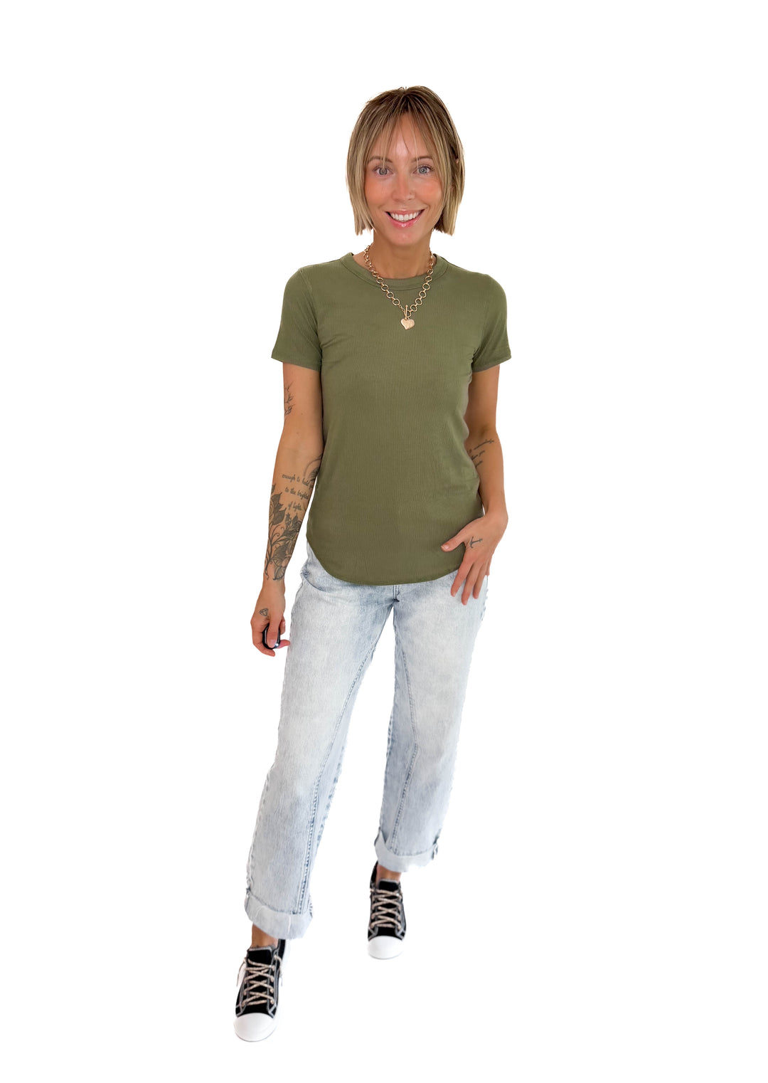 Odette Ribbed Short Sleeve- LIGHT OLIVE