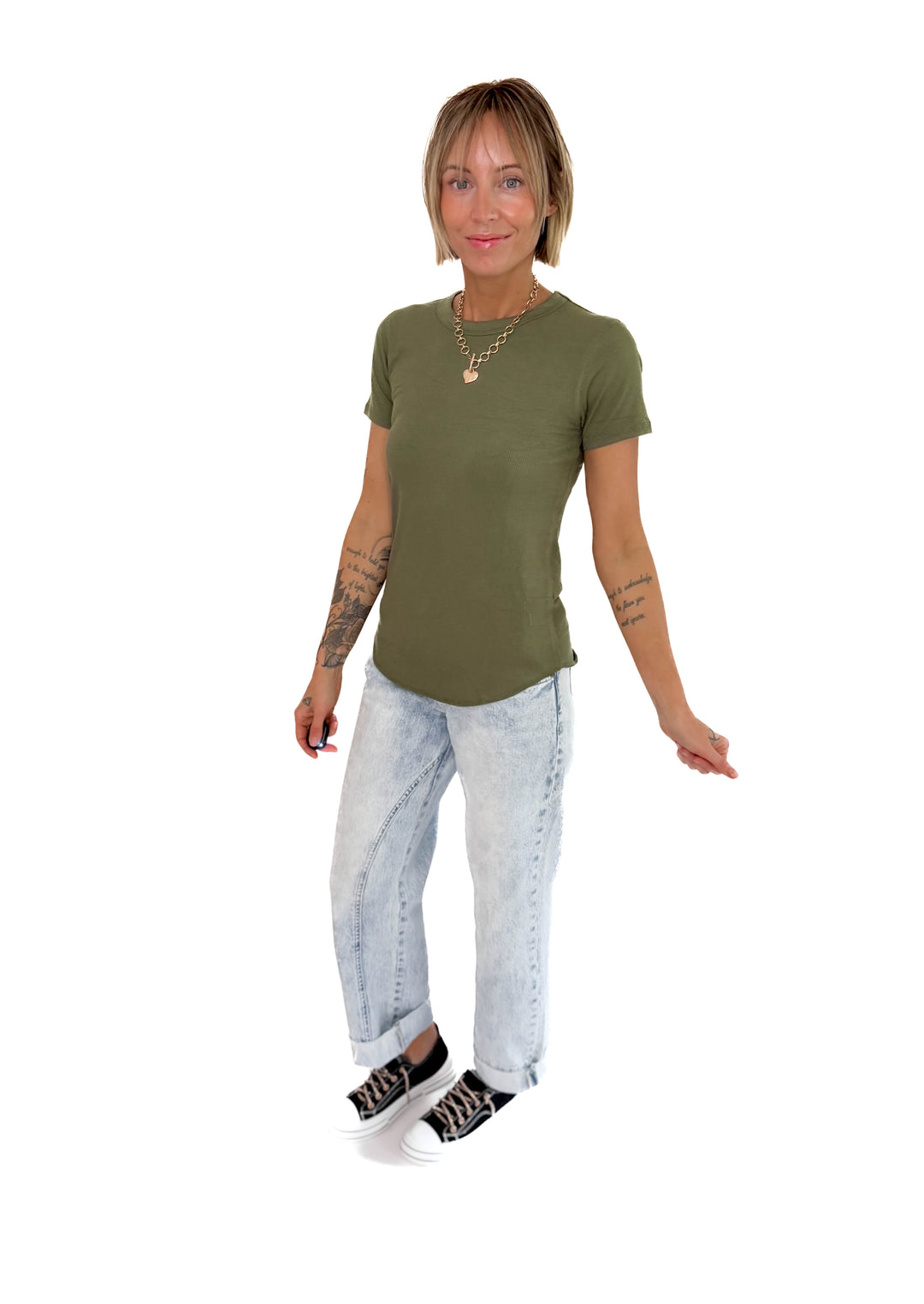 Odette Ribbed Short Sleeve- LIGHT OLIVE