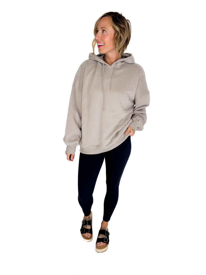 Lilah Premium French Terry Boyfriend Hooded Sweatshirt- CEMENT-FINAL SALE