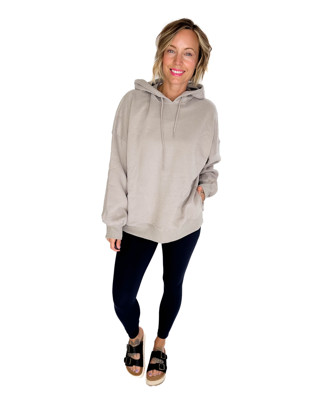 Lilah Premium French Terry Boyfriend Hooded Sweatshirt- CEMENT-FINAL SALE