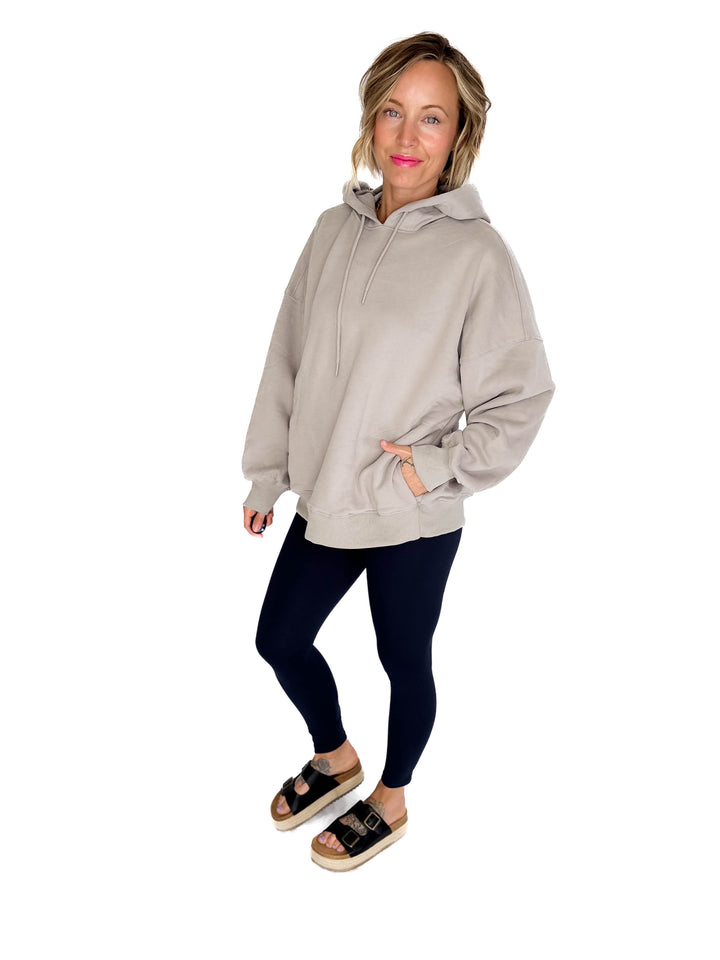 Lilah Premium French Terry Boyfriend Hooded Sweatshirt- CEMENT-FINAL SALE