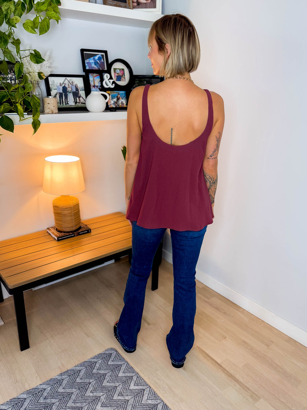 Kalli Cotton Gauze Button Tank- RED BEAN