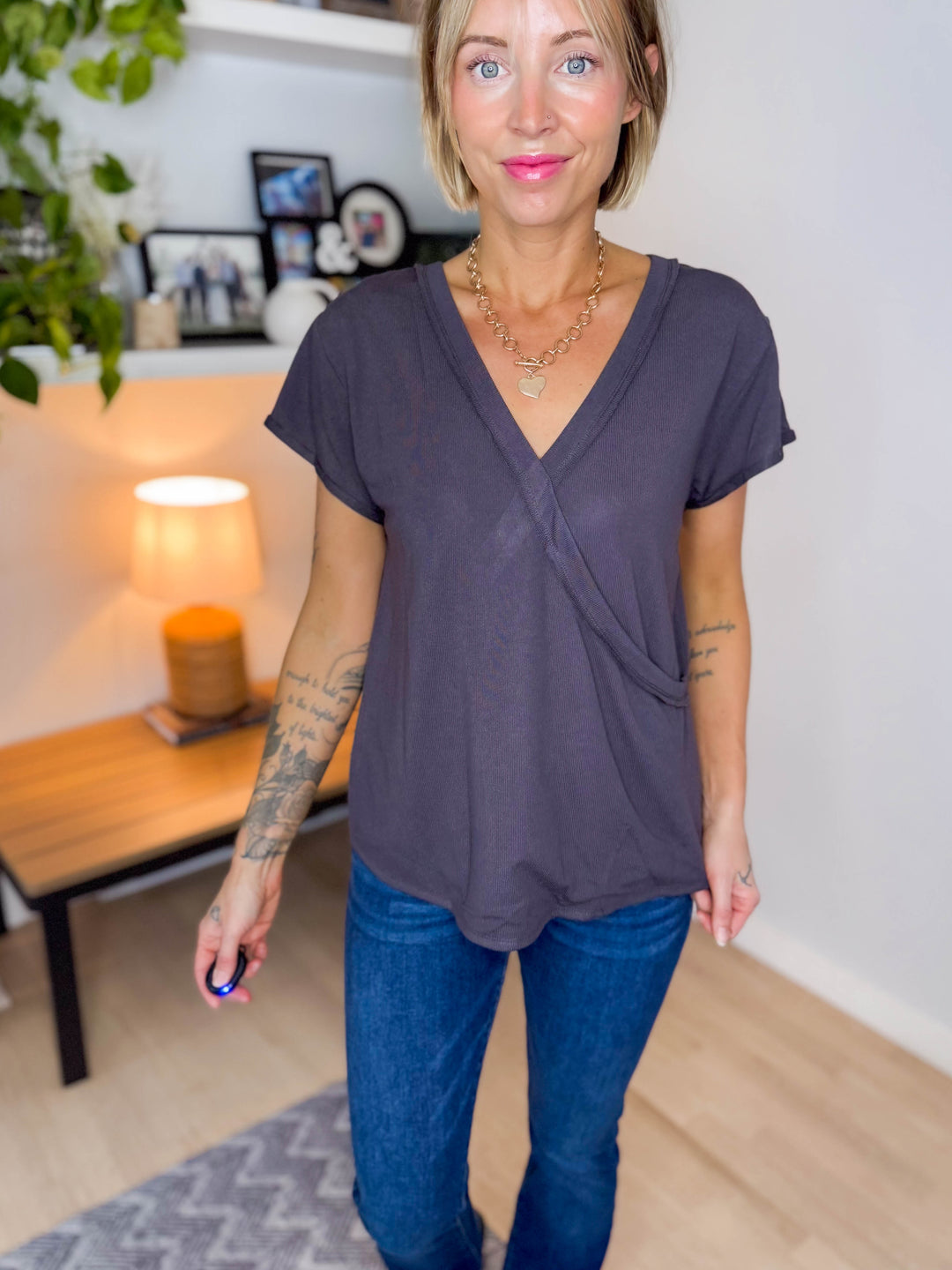 Esther Reversible Top- CHARCOAL