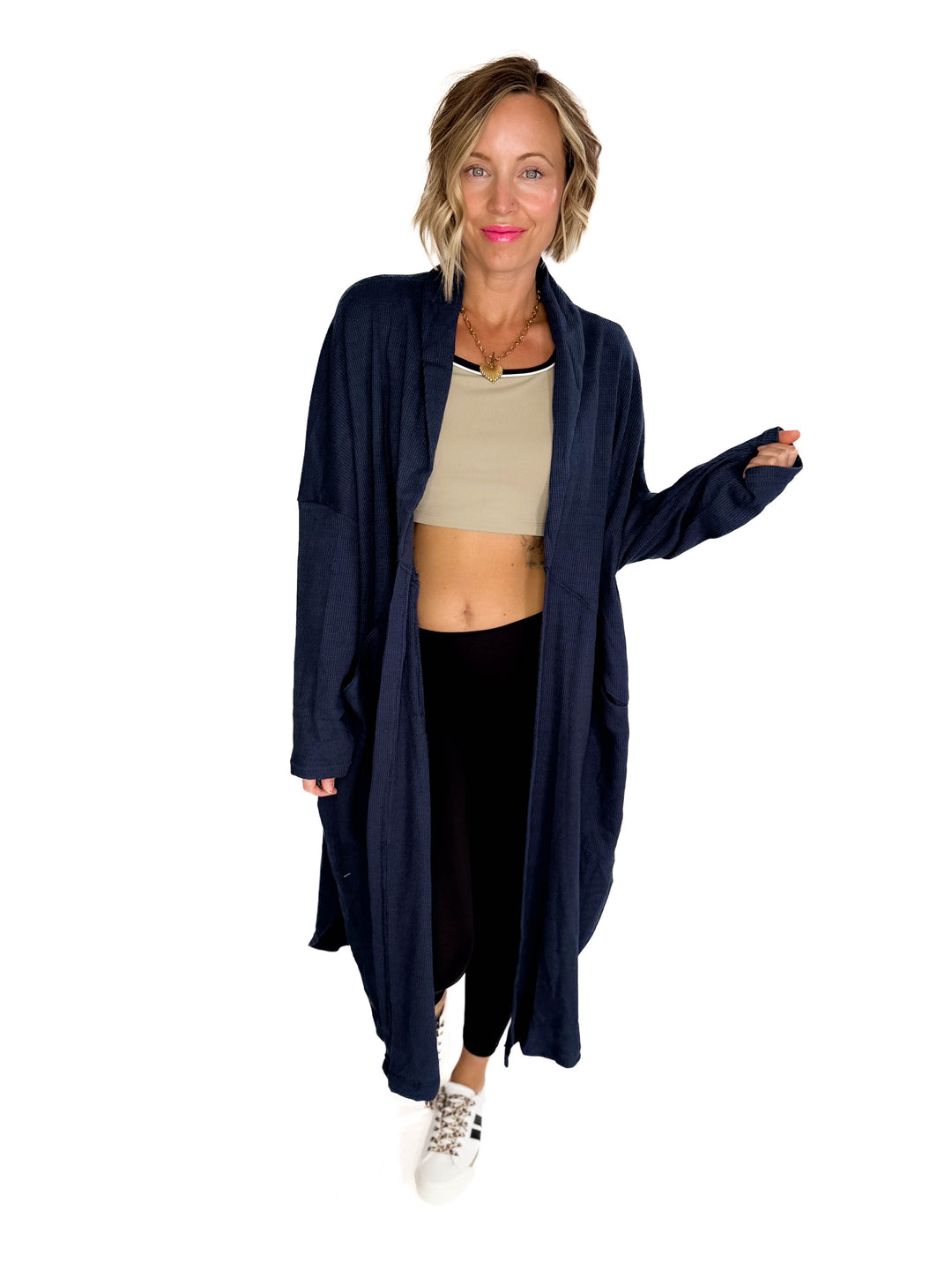 Ginny Thermal Knit Oversized Cardigan- DARK NAVY