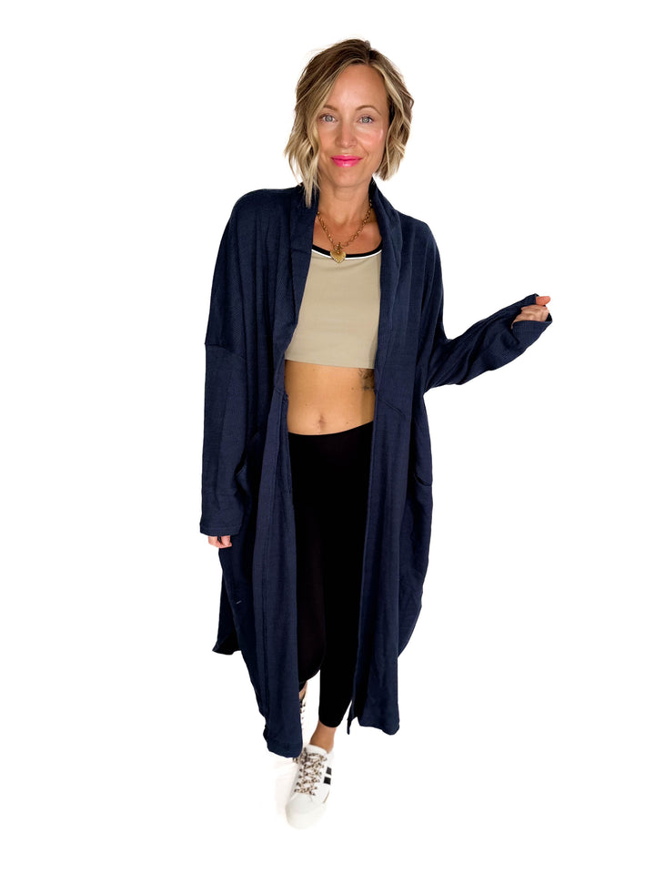 Ginny Thermal Knit Oversized Cardigan- DARK NAVY