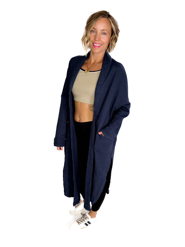 Ginny Thermal Knit Oversized Cardigan- DARK NAVY