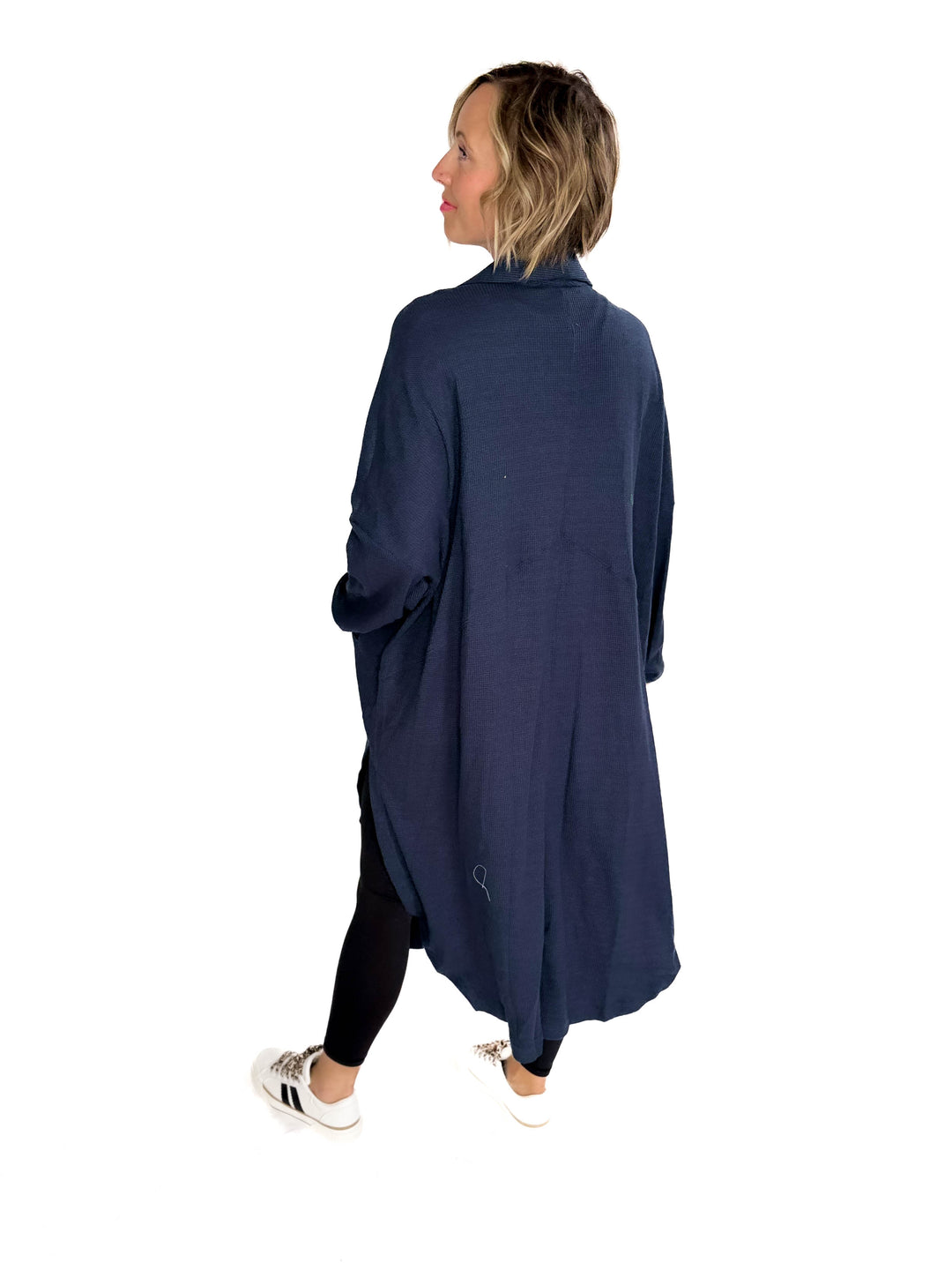 Ginny Thermal Knit Oversized Cardigan- DARK NAVY