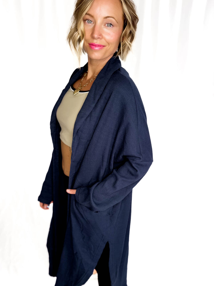 Ginny Thermal Knit Oversized Cardigan- DARK NAVY