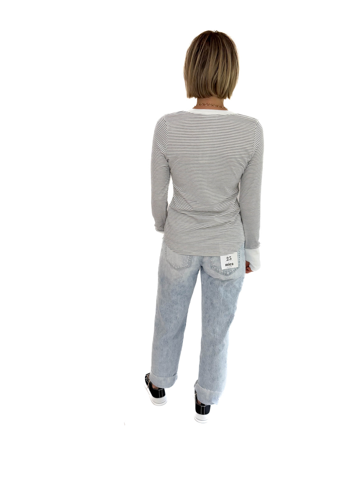 Drea Ribbed Snap Button Henley- OFF WHITE