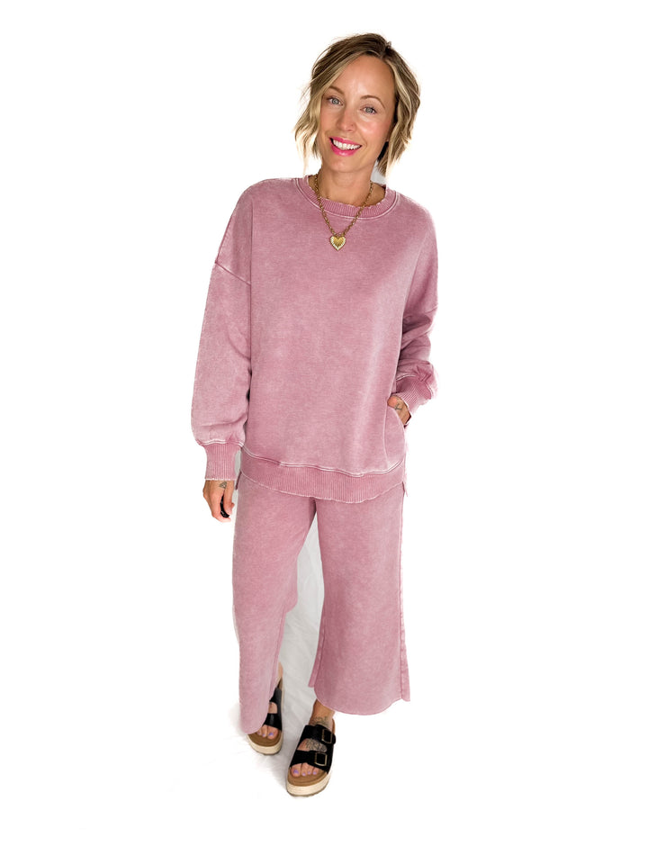 Caslo Acid Wash Fleece Pullover- LIGHT ROSE