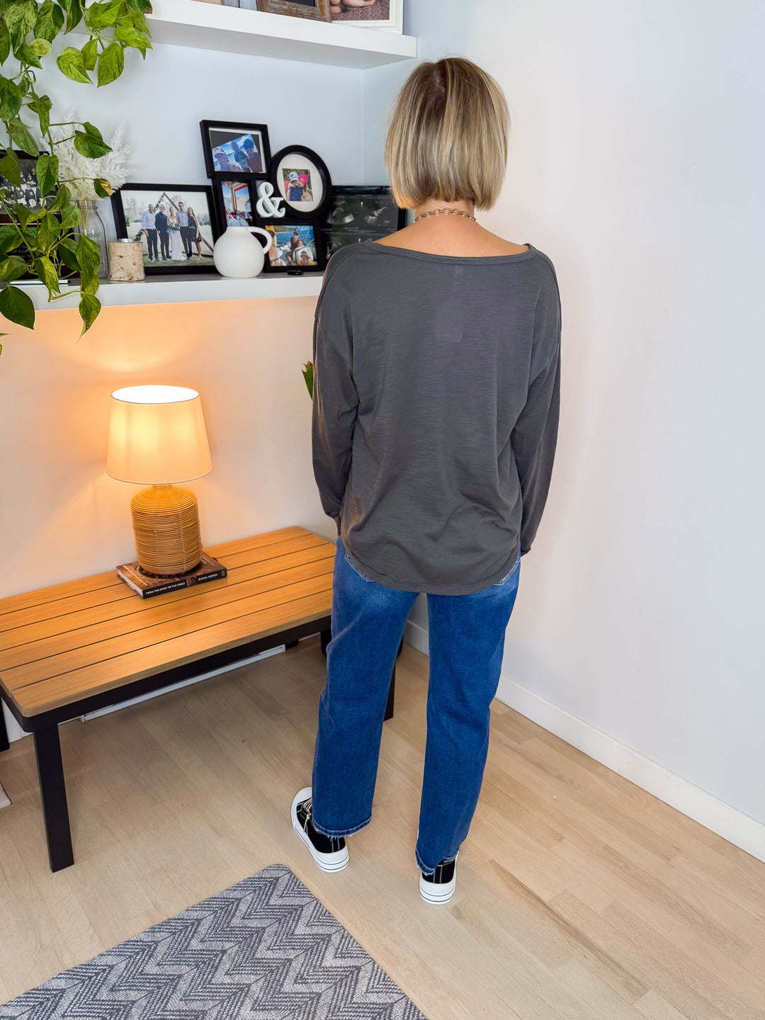 Sandy Slub Knit Long Sleeve- CHARCOAL