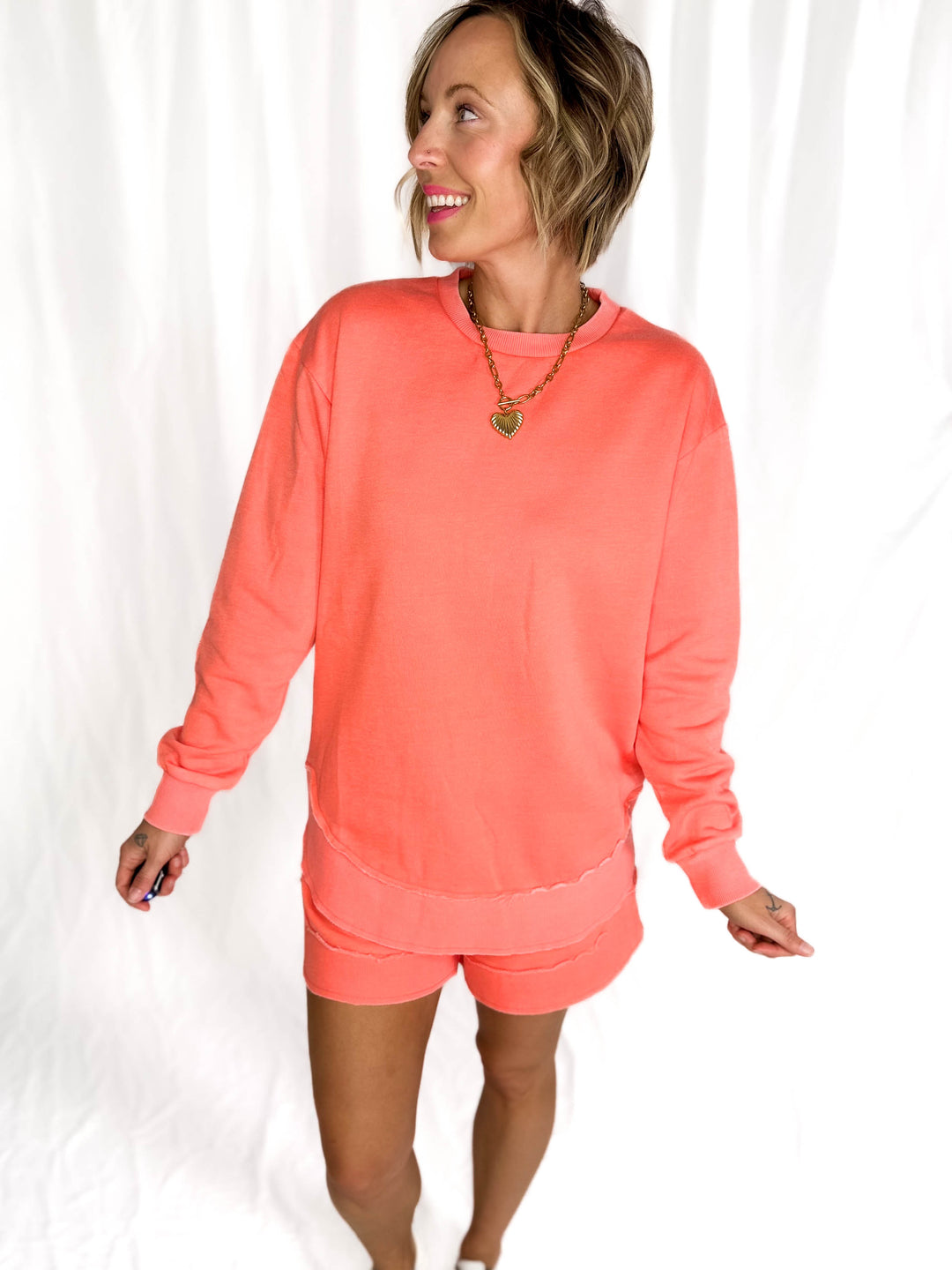 Stevie French Terry Pullover- CORAL-FINAL SALE