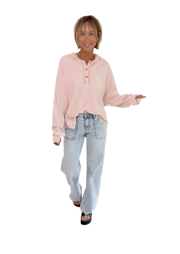 Piper Ribbed Hoodie- COTTON PINK