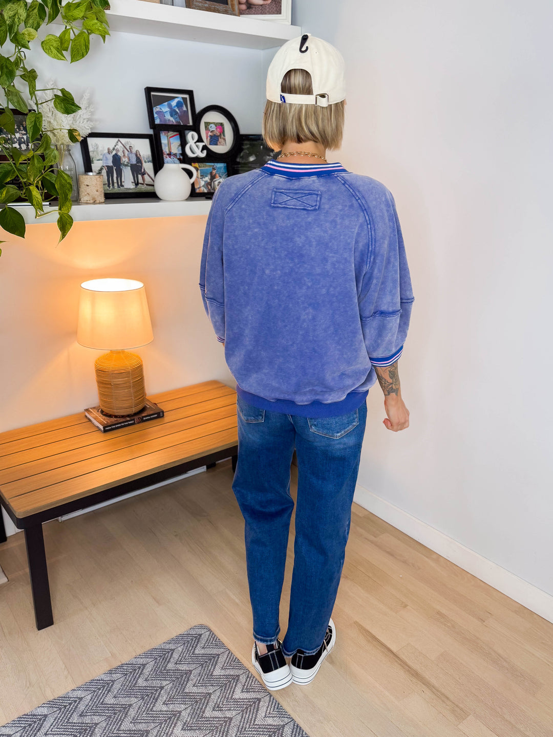 Alaina 1/2 Sleeve Pullover- WASHED DENIM