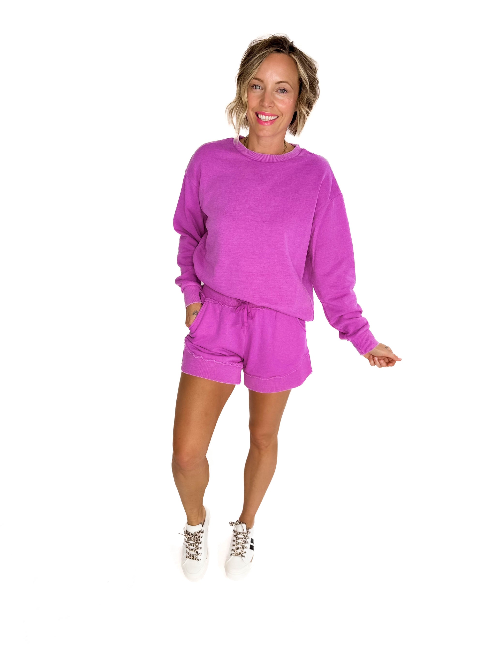 Stevie French Terry Shorts- VIVID ORCHID