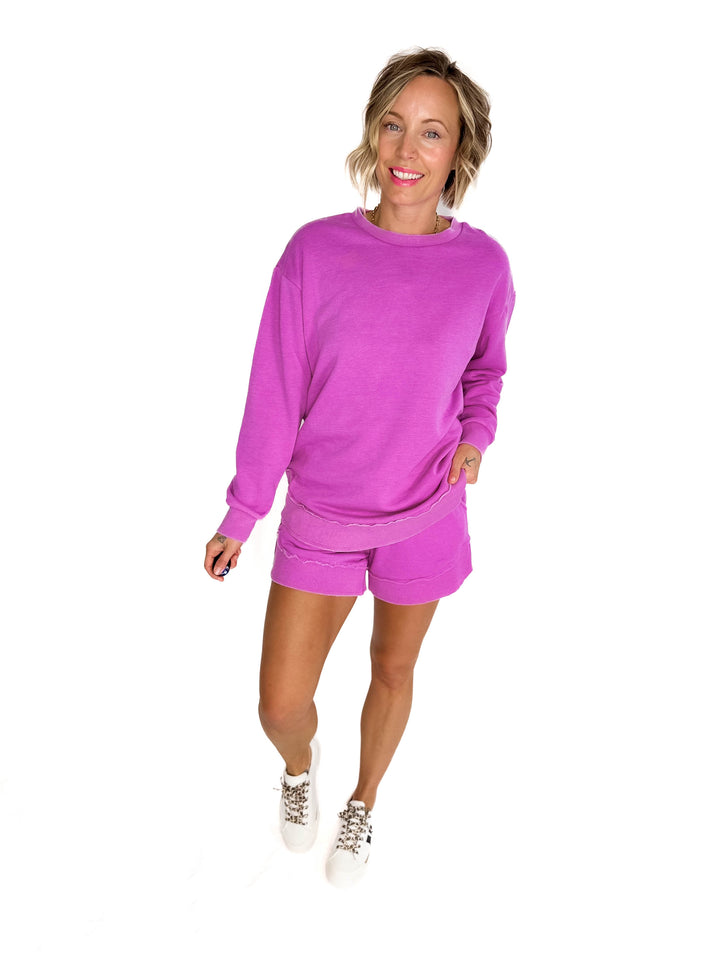 Stevie French Terry Pullover- VIVID ORCHID-FINAL SALE