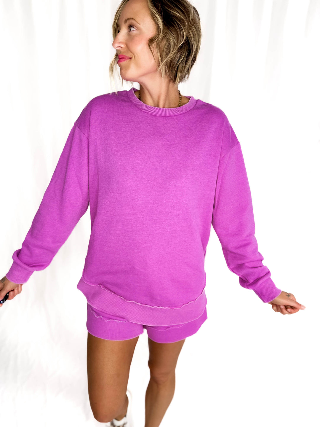 Stevie French Terry Pullover- VIVID ORCHID-FINAL SALE