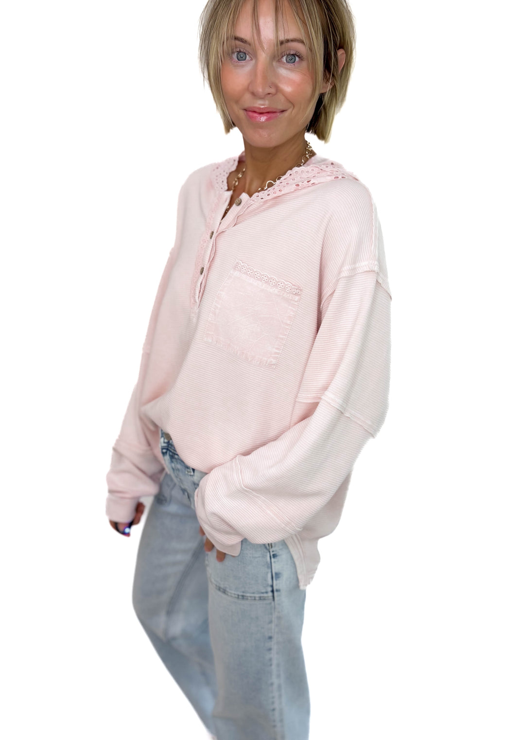 Piper Ribbed Hoodie- COTTON PINK