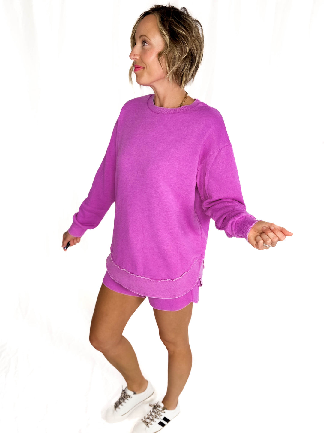 Stevie French Terry Pullover- VIVID ORCHID-FINAL SALE