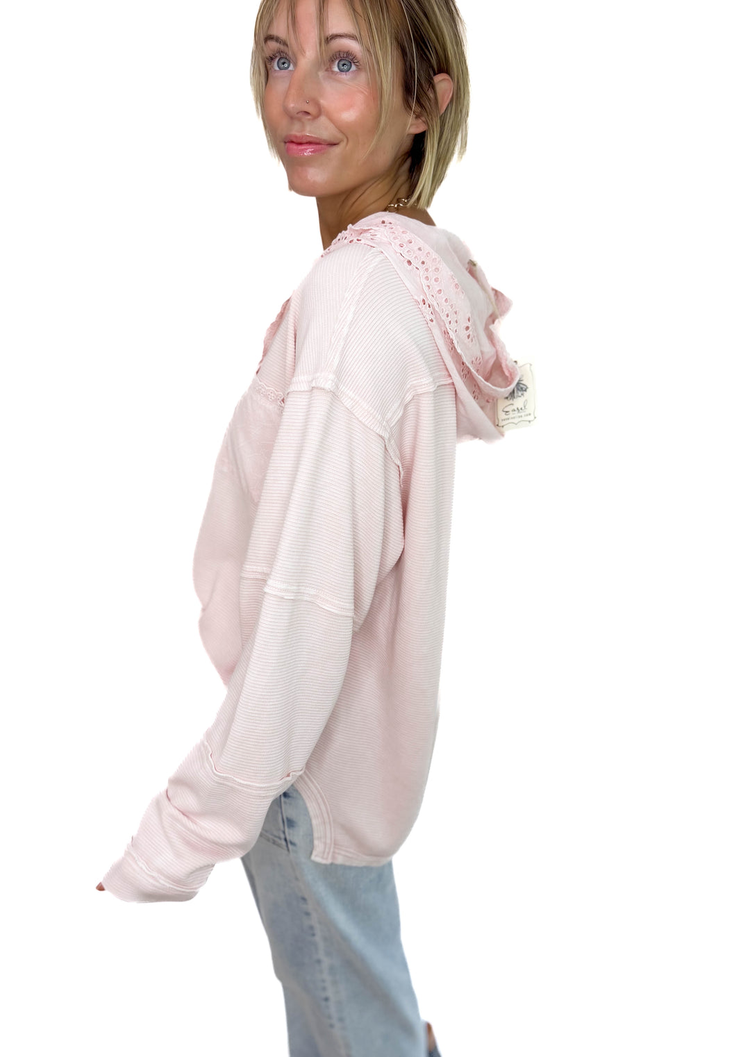 Piper Ribbed Hoodie- COTTON PINK