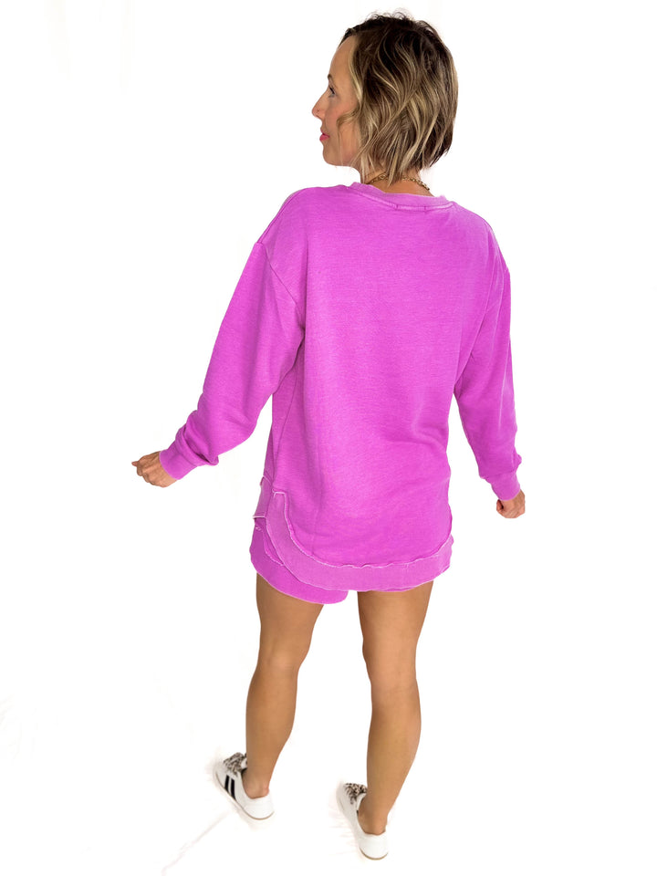 Stevie French Terry Pullover- VIVID ORCHID-FINAL SALE