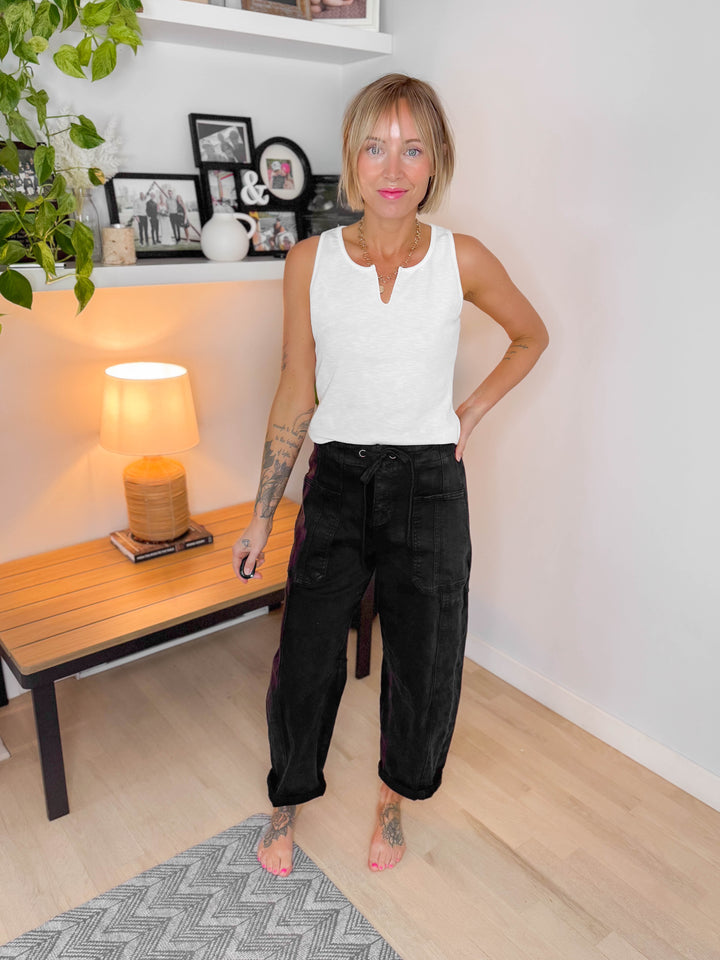 Risen Raven High Rise Cargo Barrel Pant- BLACK