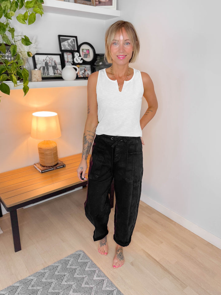 Risen Raven High Rise Cargo Barrel Pant- BLACK