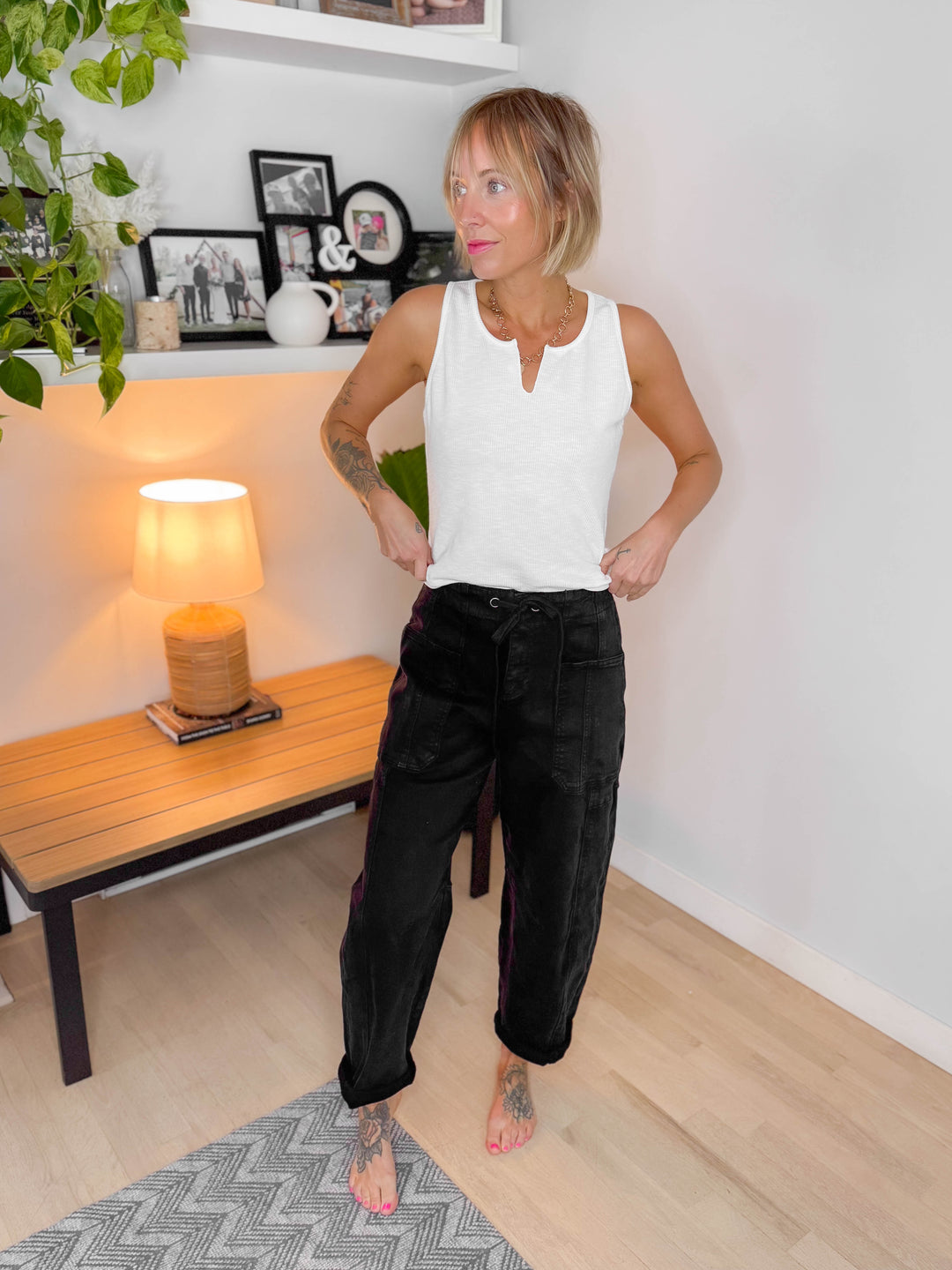 Risen Raven High Rise Cargo Barrel Pant- BLACK