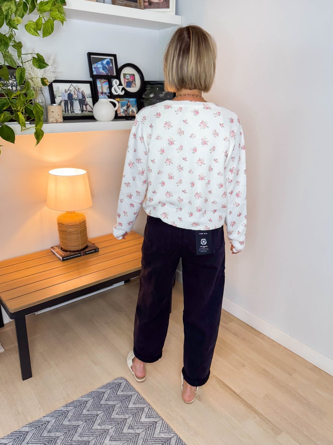 Fatima Floral Button Up Sweater Cardigan- OFF WHITE/PINK