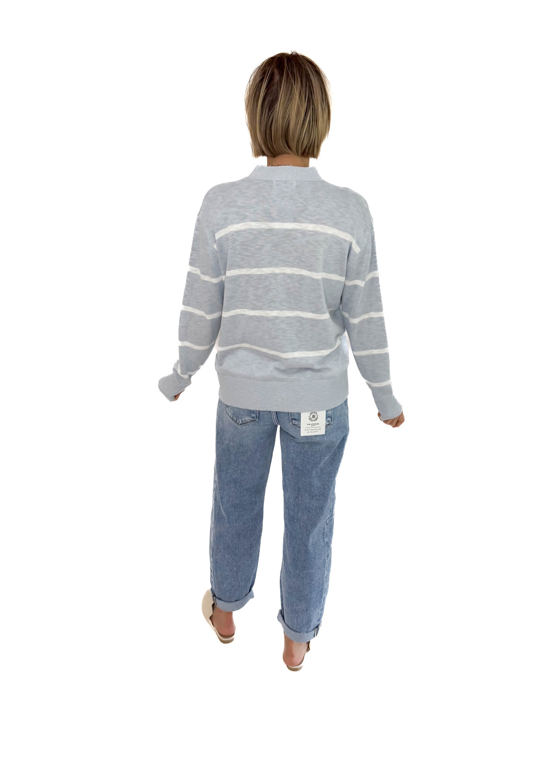 Hanelle Slub Knit Striped Cardigan- BABY BLUE