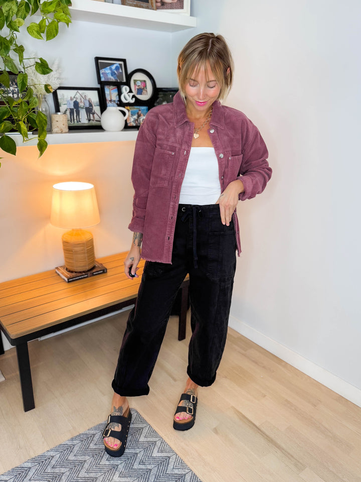 ONLY Maiko Distressed Corduroy Shacket- ROSE BROWN