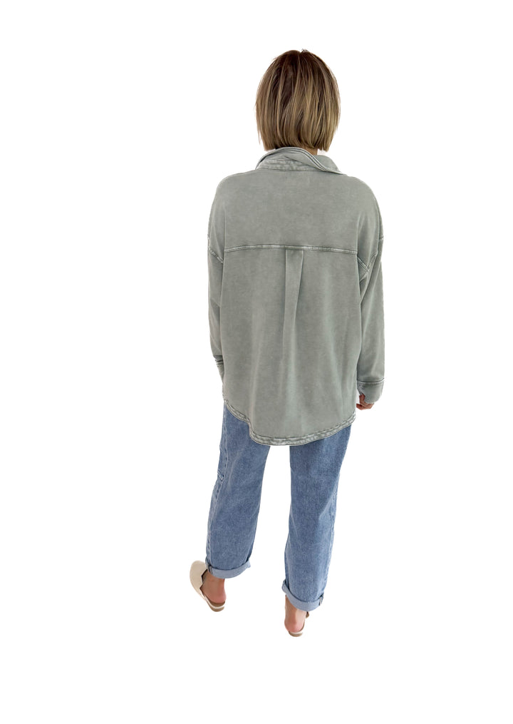 Grace Soft Terry Washed Shacket- SAGE
