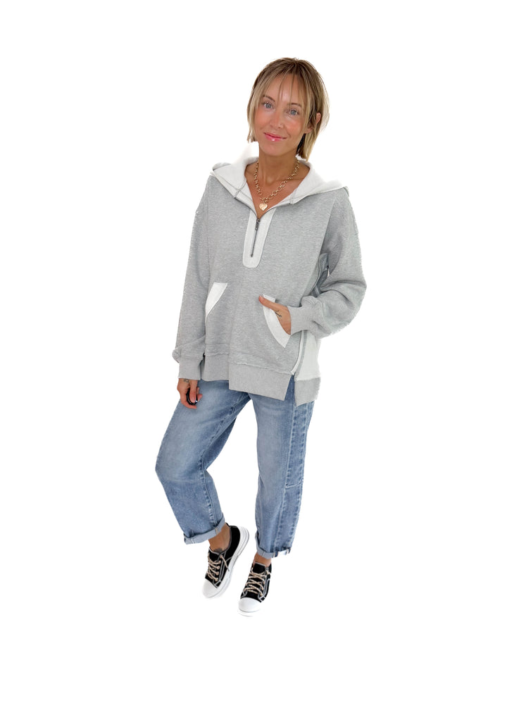 Stevie Half Zip Hoodie- HEATHER GREY