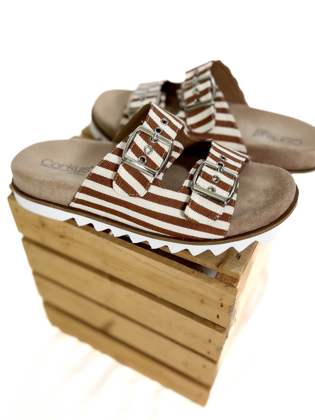 CORKYS Dash Sandal- TAN STRIPE-FINAL SALE