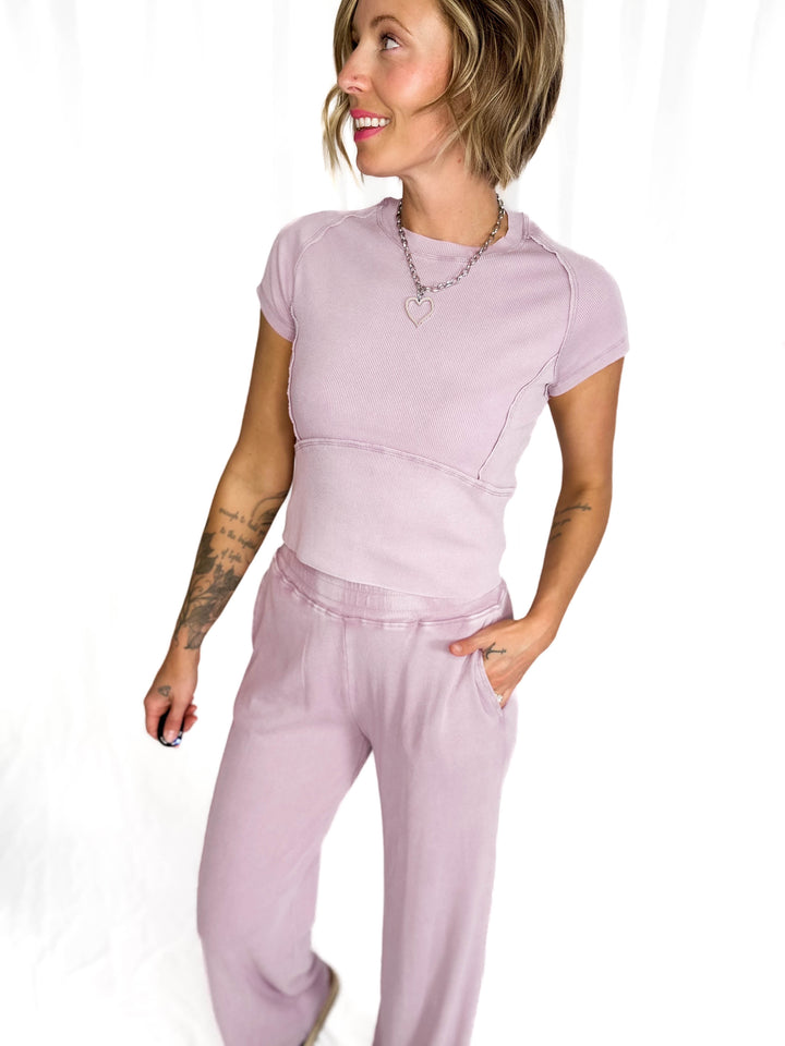 MONO B Brianne Lux Waffle Set- PURPLE MIST-FINAL SALE