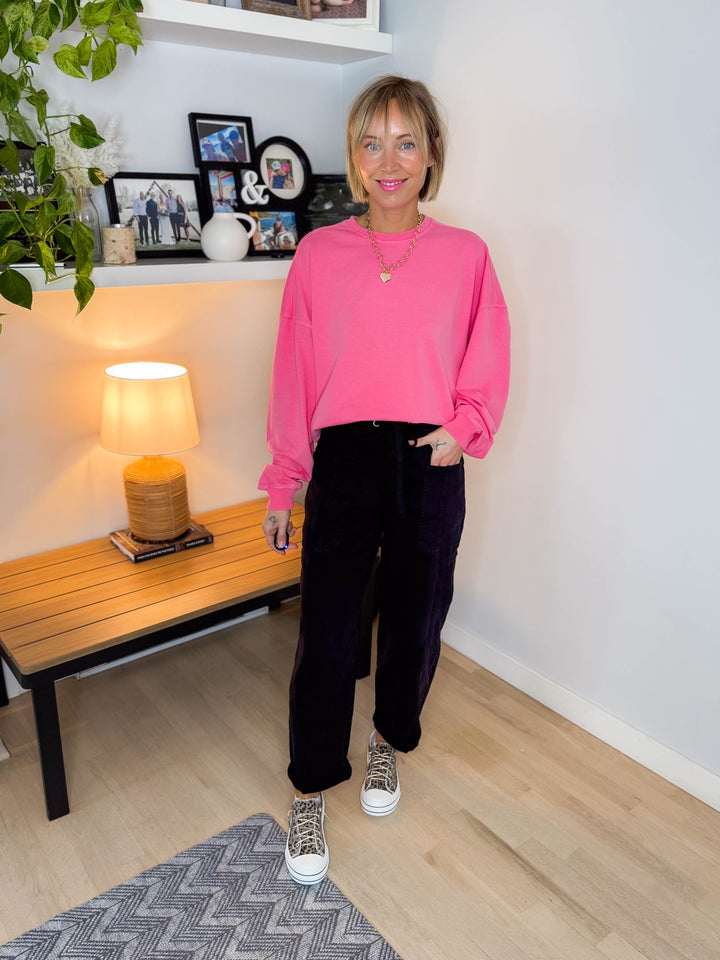 Madison Washed Cotton Pullover- TAFFY PINK