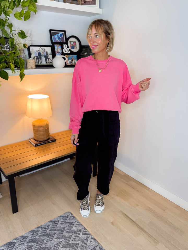 Madison Washed Cotton Pullover- TAFFY PINK