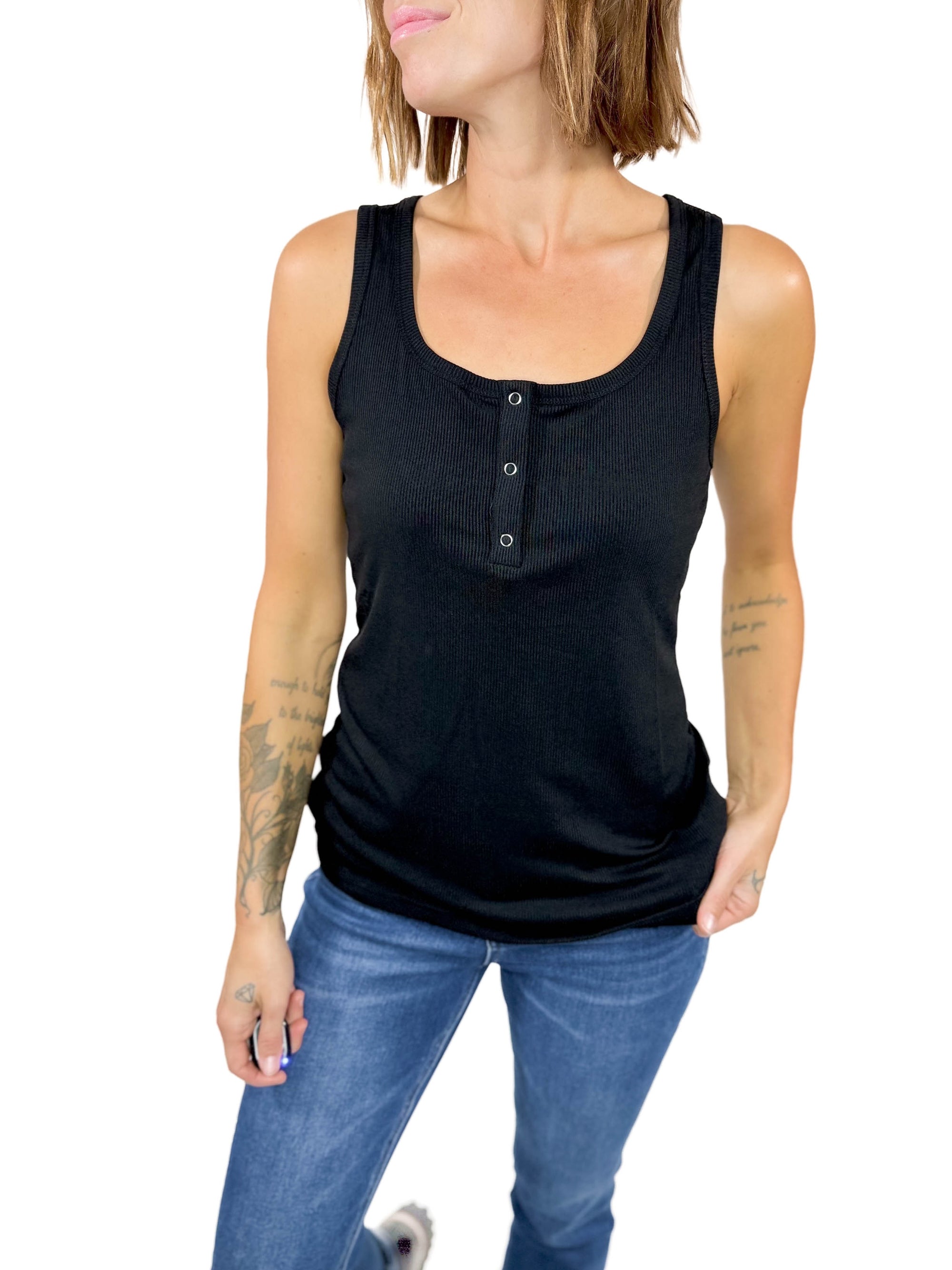 Brandee Snap Button Tank- BLACK