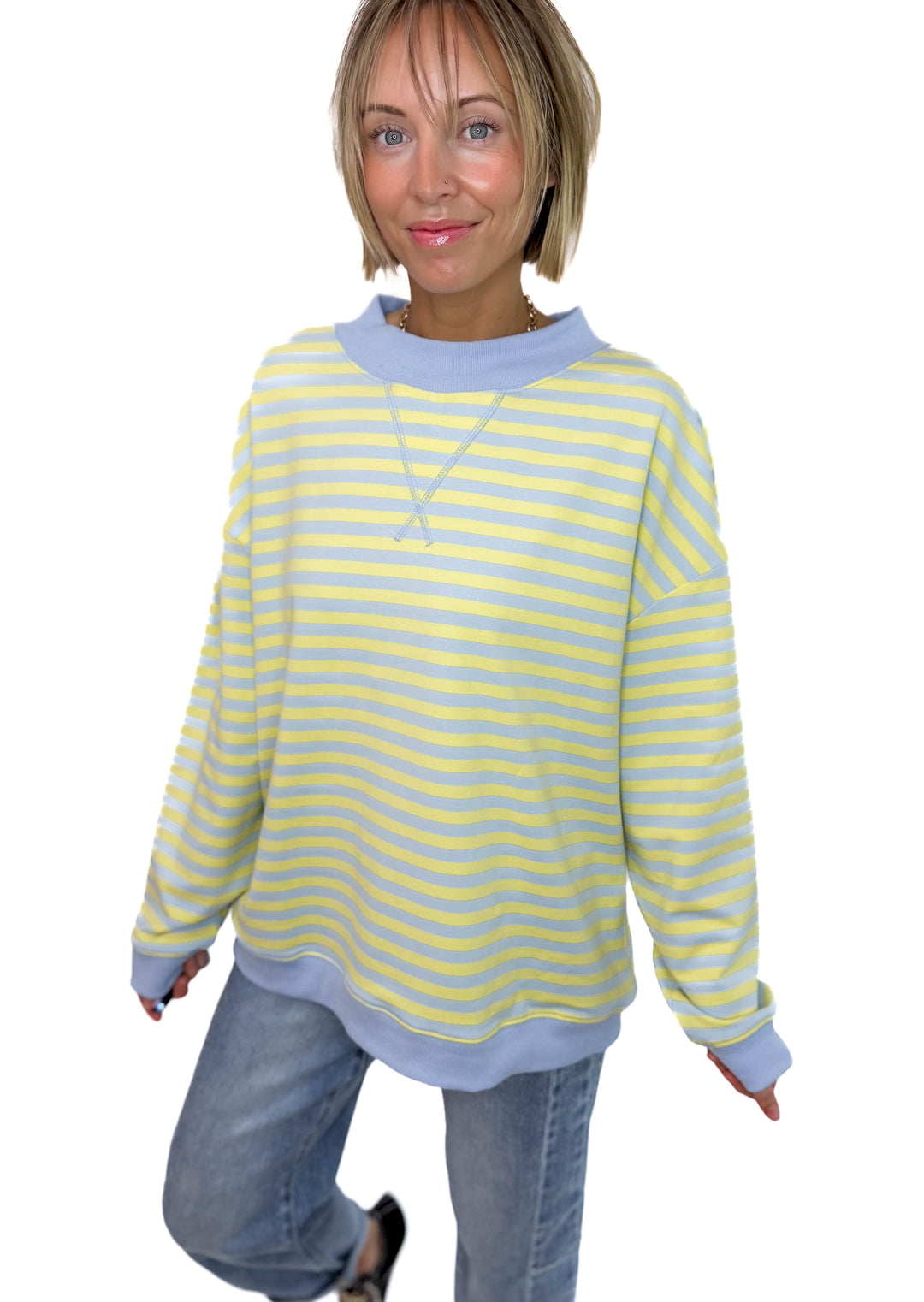 Benson Mock Neck Pullover- BLUE/YELLOW