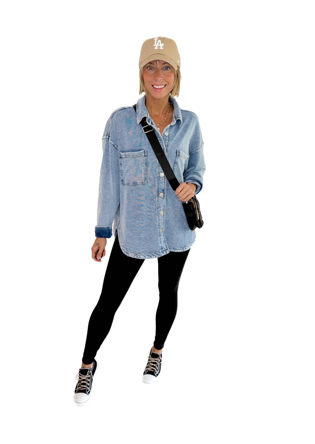 Grace Soft Terry Washed Shacket- LIGHT DENIM