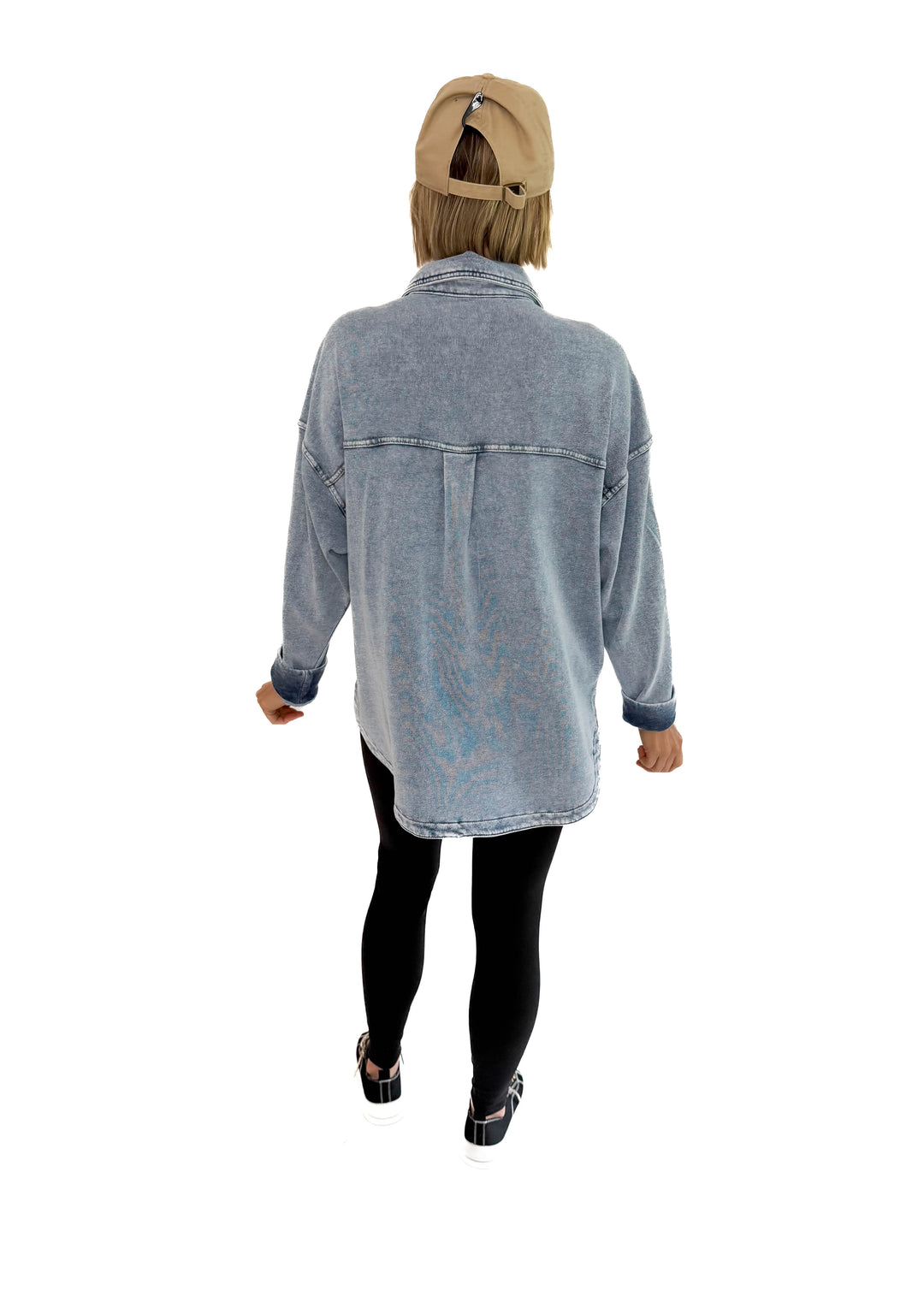 Grace Soft Terry Washed Shacket- LIGHT DENIM