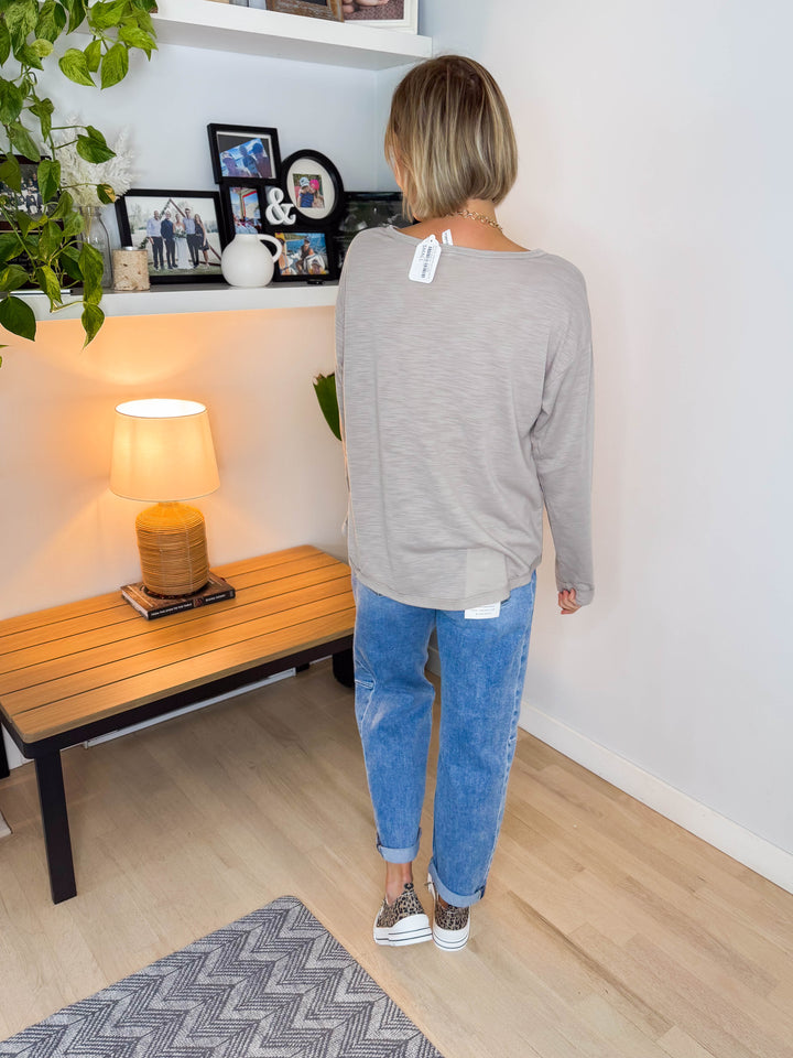 Sandy Slub Knit Long Sleeve- STONE