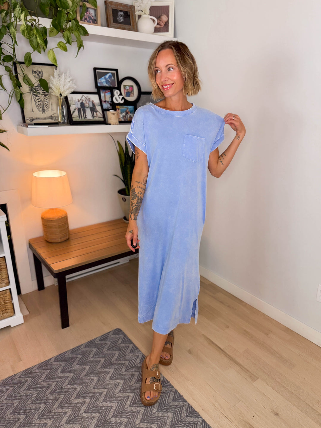 Northstar Washed Cotton Midi Dress- CORNFLOWER