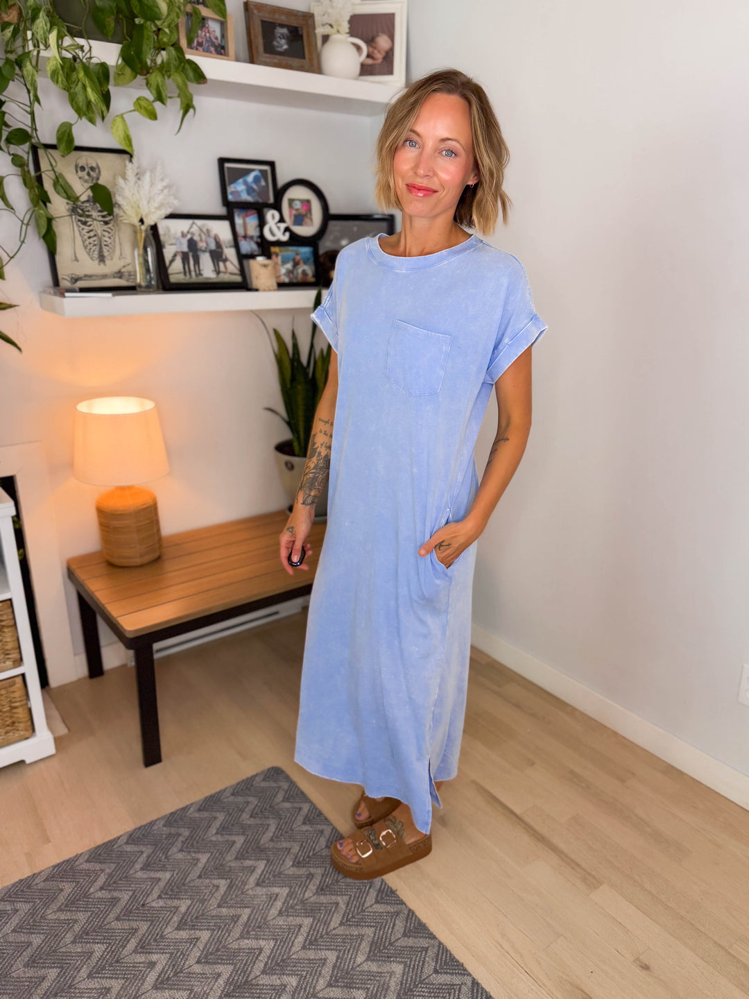 Northstar Washed Cotton Midi Dress- CORNFLOWER