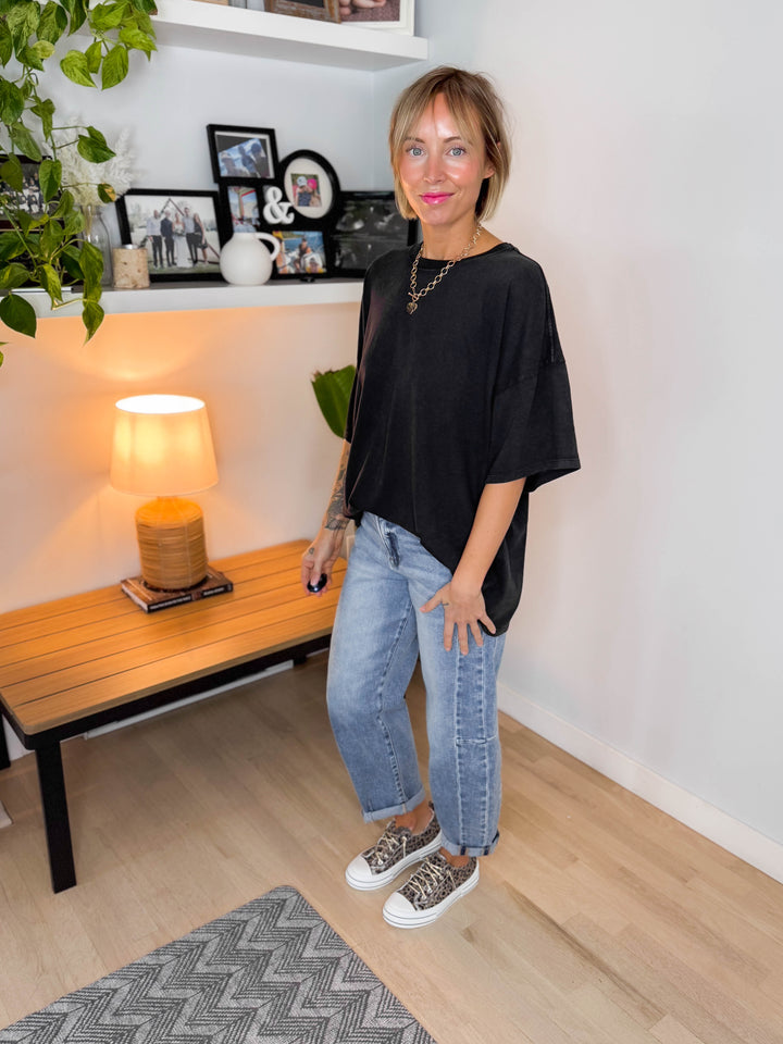 Keri Washed Cotton Boyfriend Tee BLACK